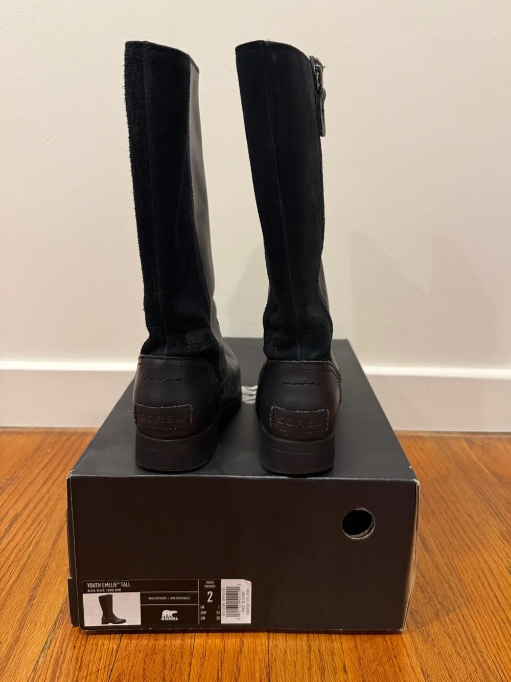 Sorel Emelie Tall Black Leather & Suede Mid-Calf Zip Boots